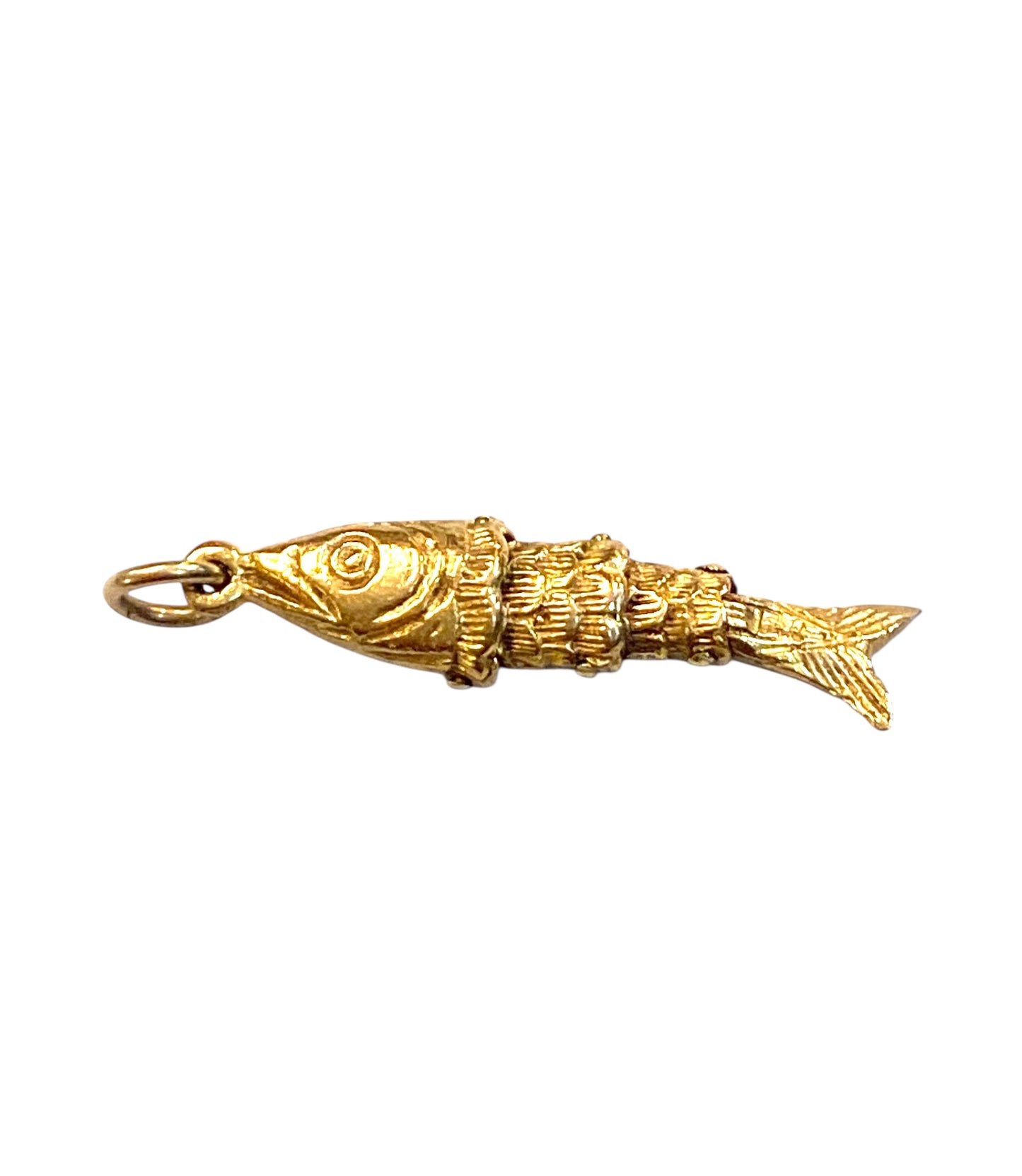 9ct vintage small articulated fish charm by FM