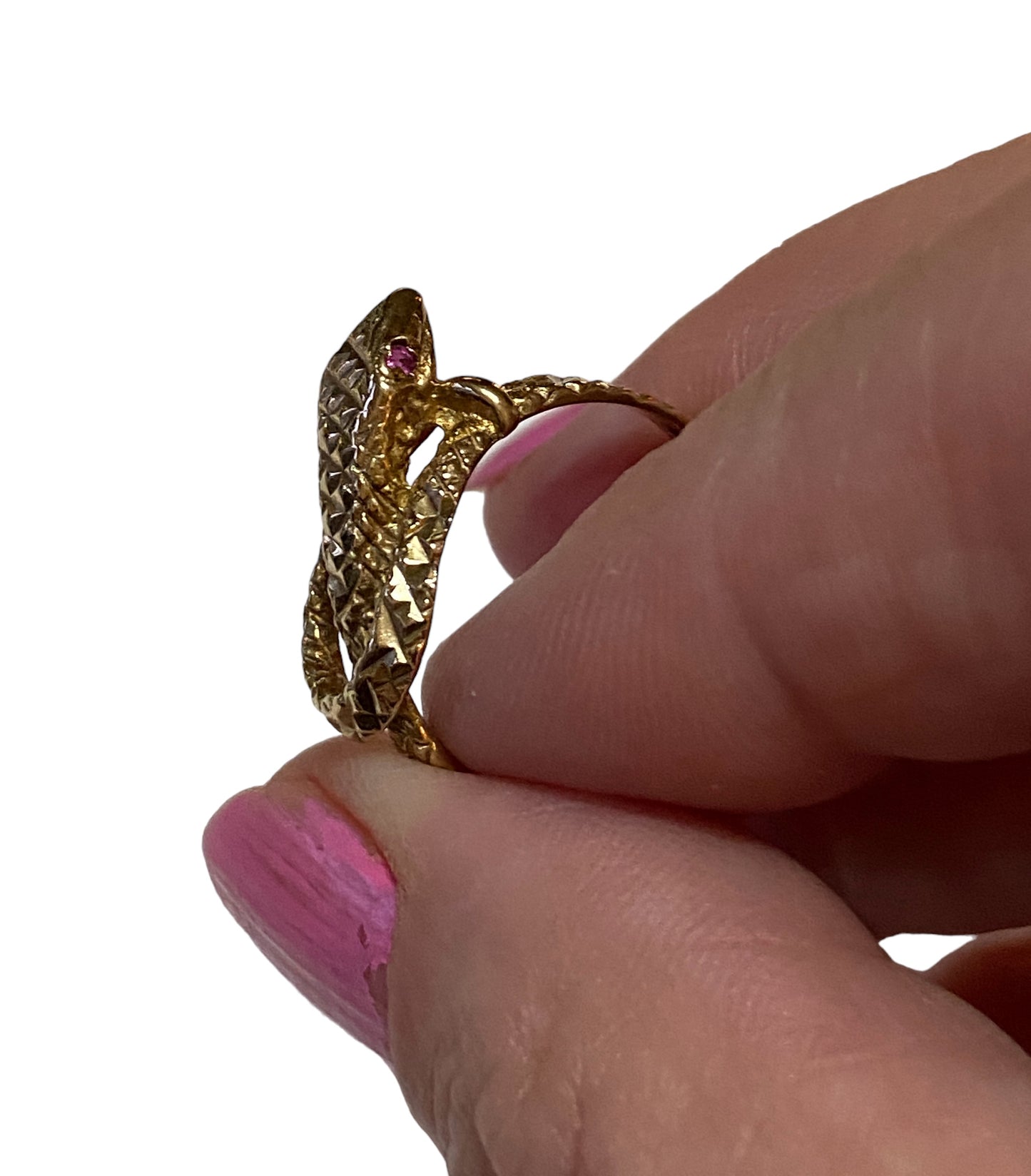 9ct vintage snake ring with ruby eyes ring size M