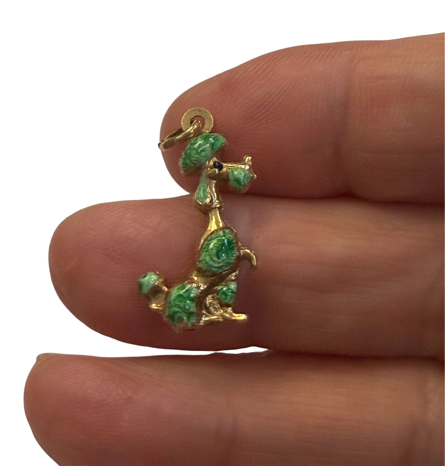 14ct 585 enamelled poodle charm, yellow gold