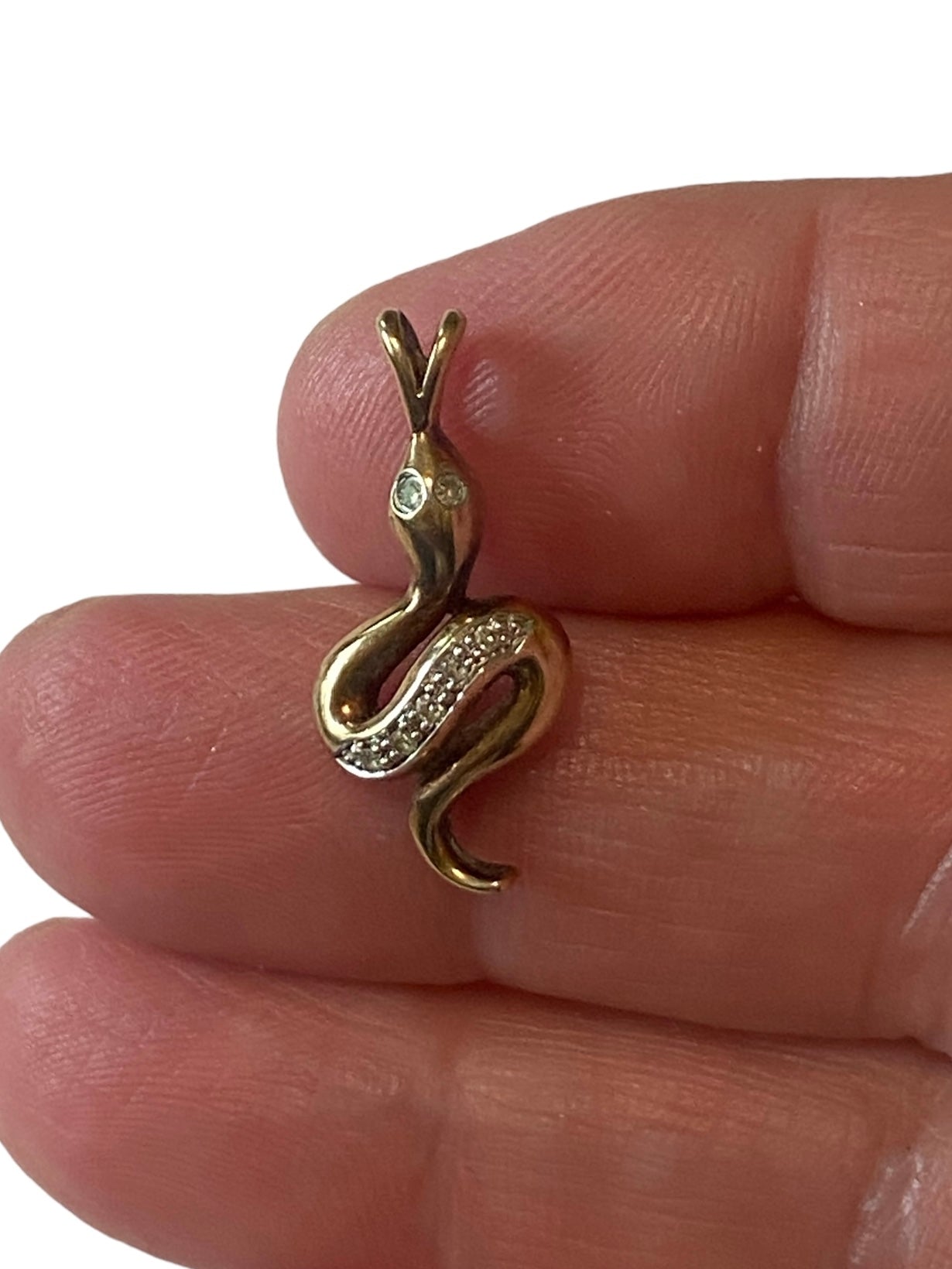 9ct vintage / pre owned snake pendant - charm with diamond body and eyes.