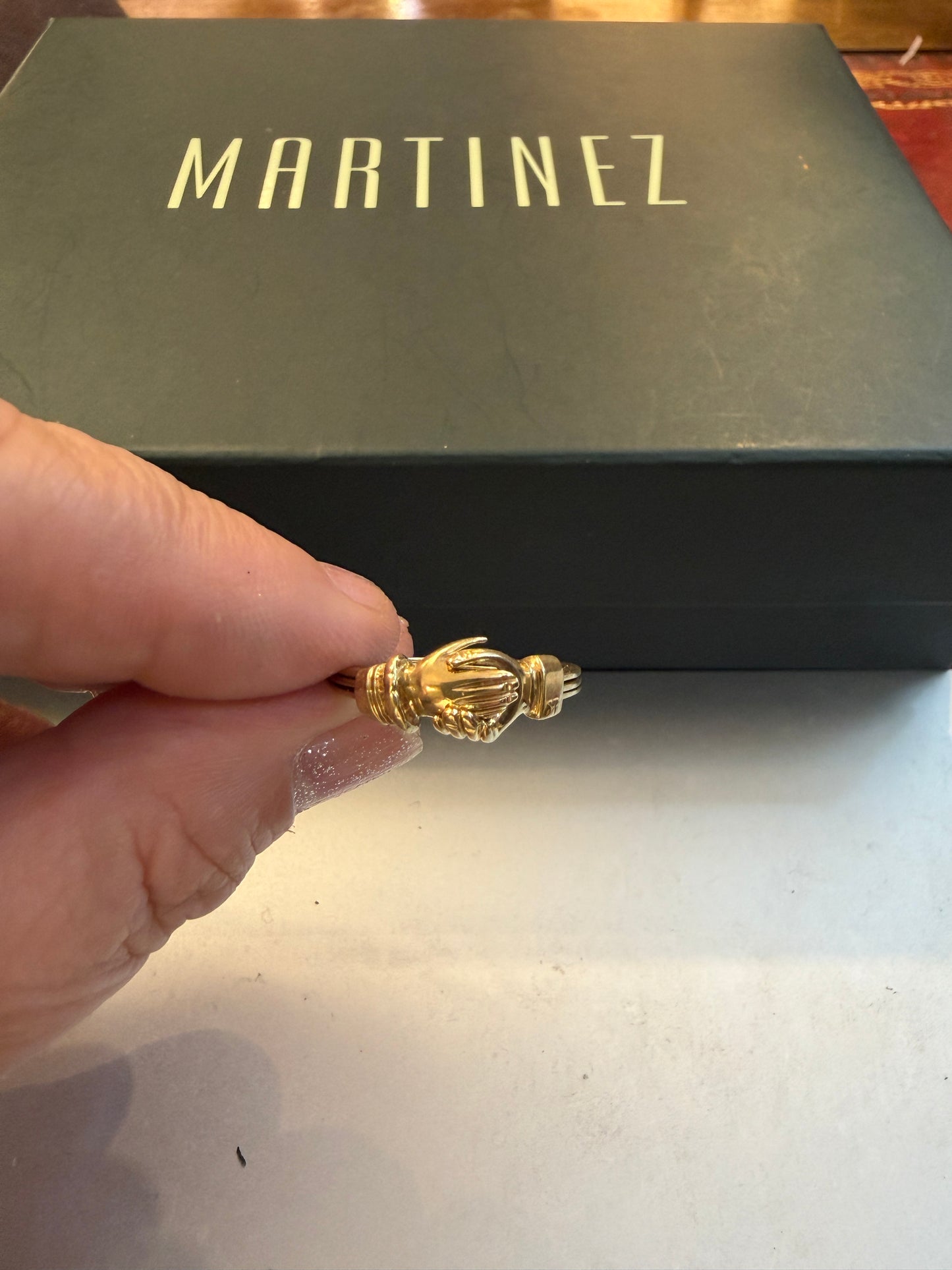 9ct pre owned fede gimmel ring with diamond heart ring size S 3.7g