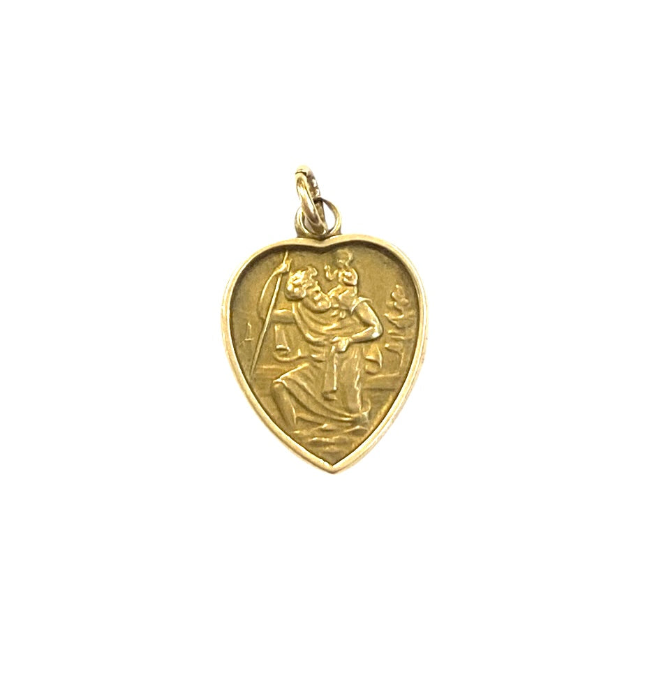 9CT VINTAGE ST CHRISTOPHER CHARM , HEART SHAPE CIRCA 1964 1.5G