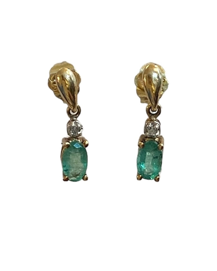 9ct vintage / pre loved emerald and diamond drop earrings