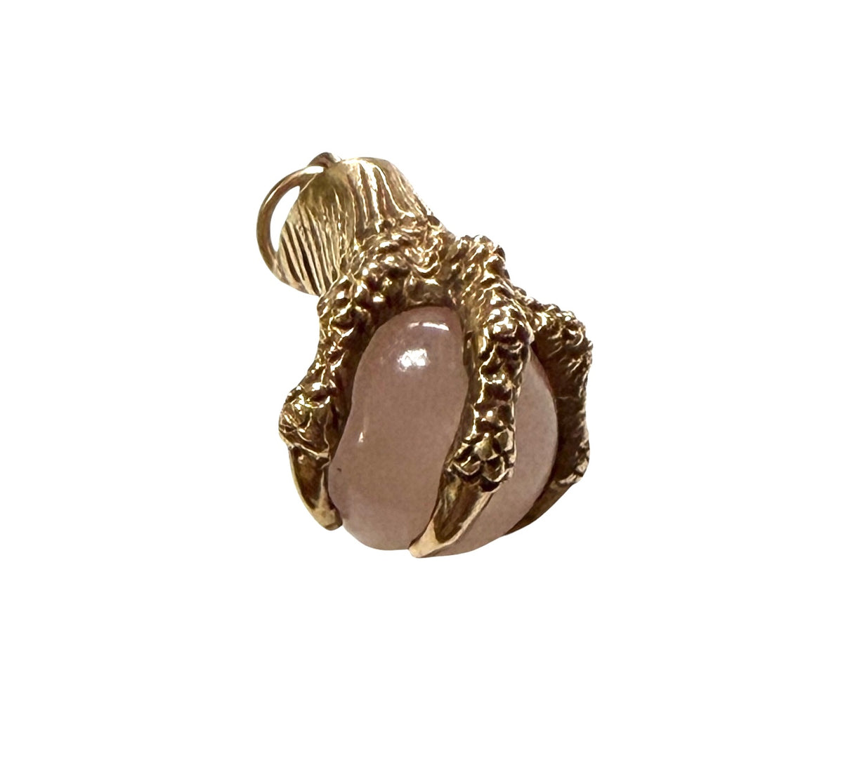 9ct vintage claw charm with rose quartz stone , circa 1975 6.87g