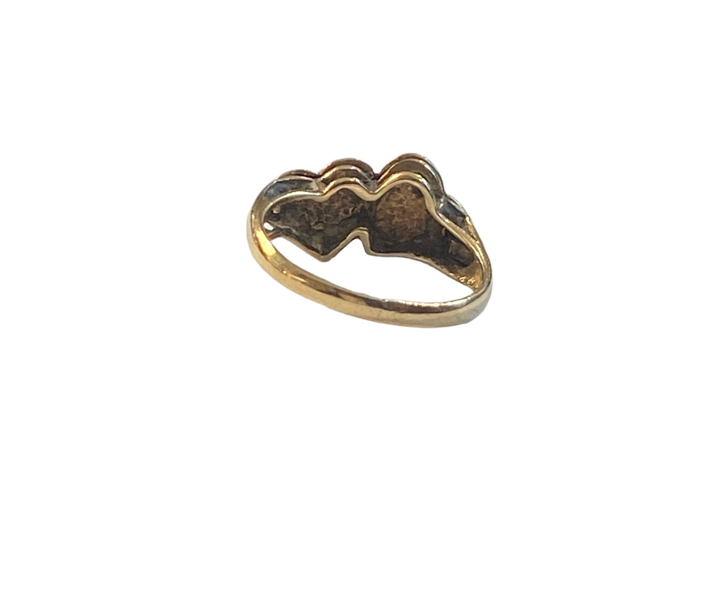 9ct vintage opening two heart ring size L 1/2 circa 1980