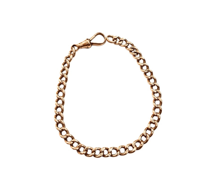 9ct antique rose gold charm bracelet 14.50g curb link
