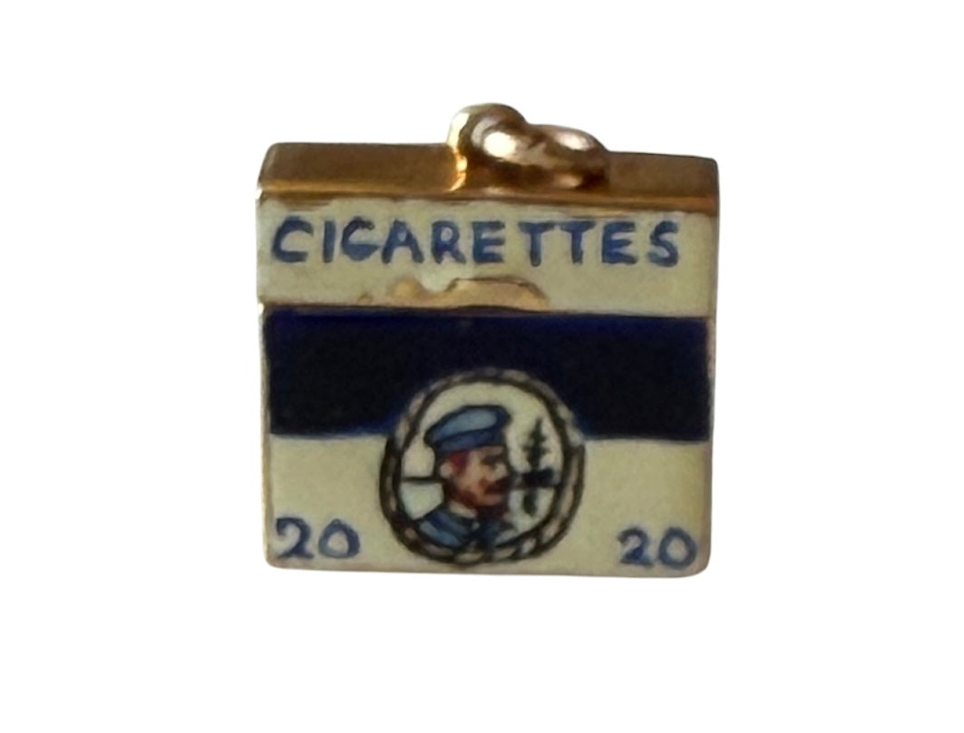 9ct vintage cigerette box charm, opening, circa 1961 London. 3.5g