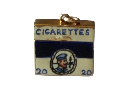 9ct vintage cigerette box charm, opening, circa 1961 London. 3.5g