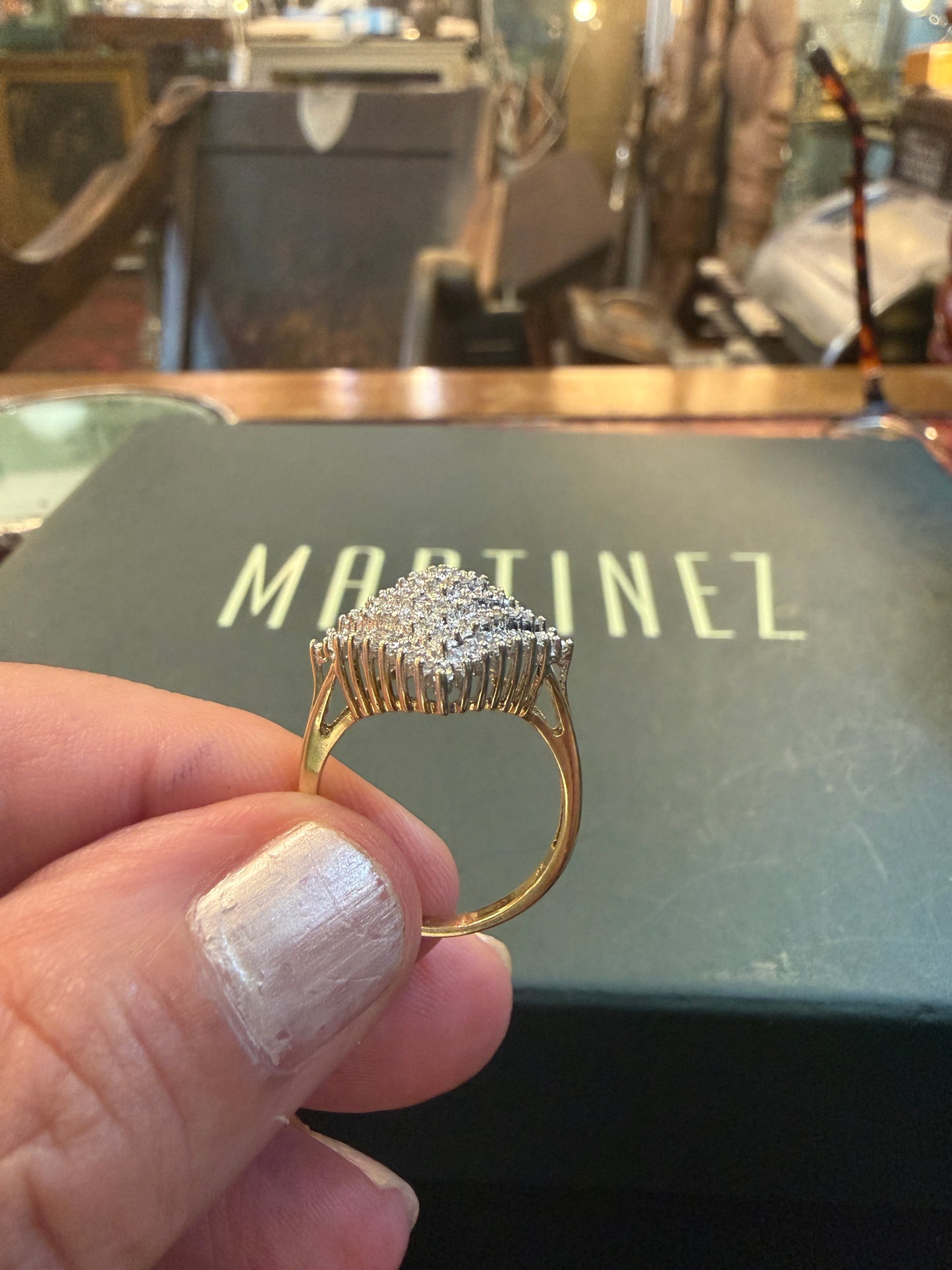 9ct vintage diamond cluster ring, diamond shape, size L