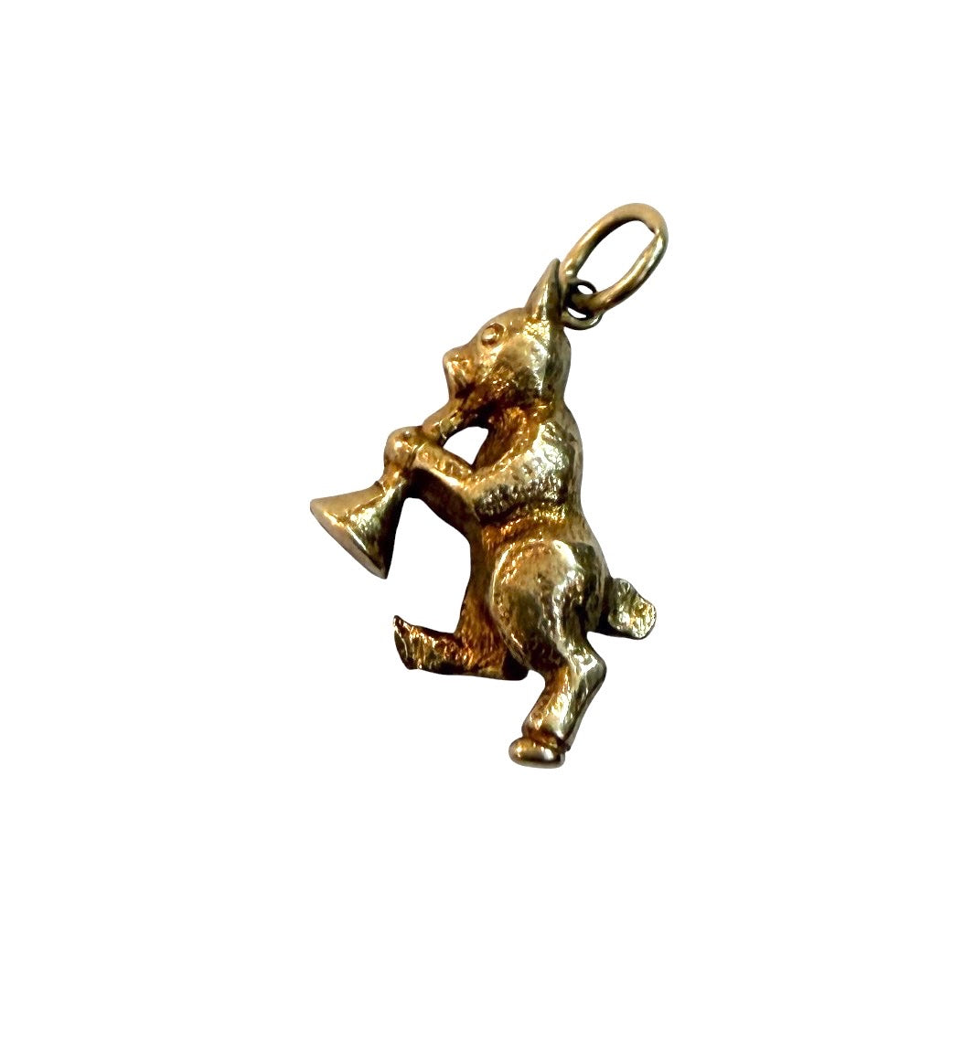 9ct vintage pig with trumpet charm. solid gold 3.15g
