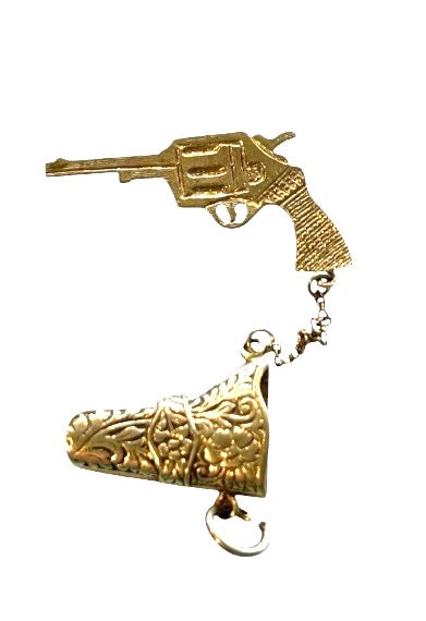 9ct vintage charm, revolver and holster charm / pendant  5.35g