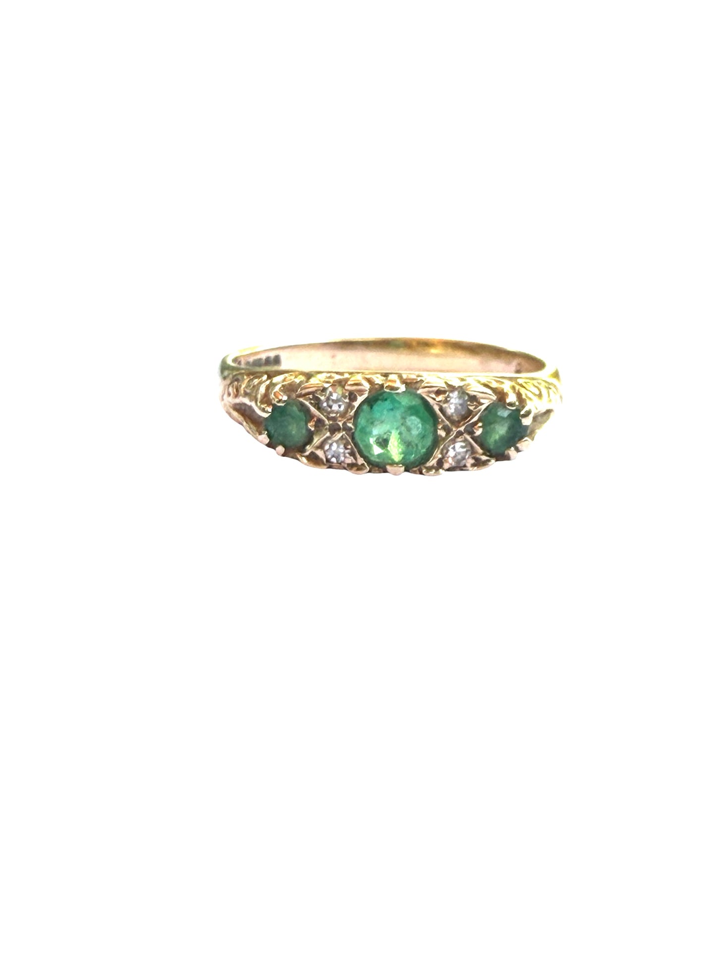 9ct vintage boat shape emerald and diamond ring size L 1/2
