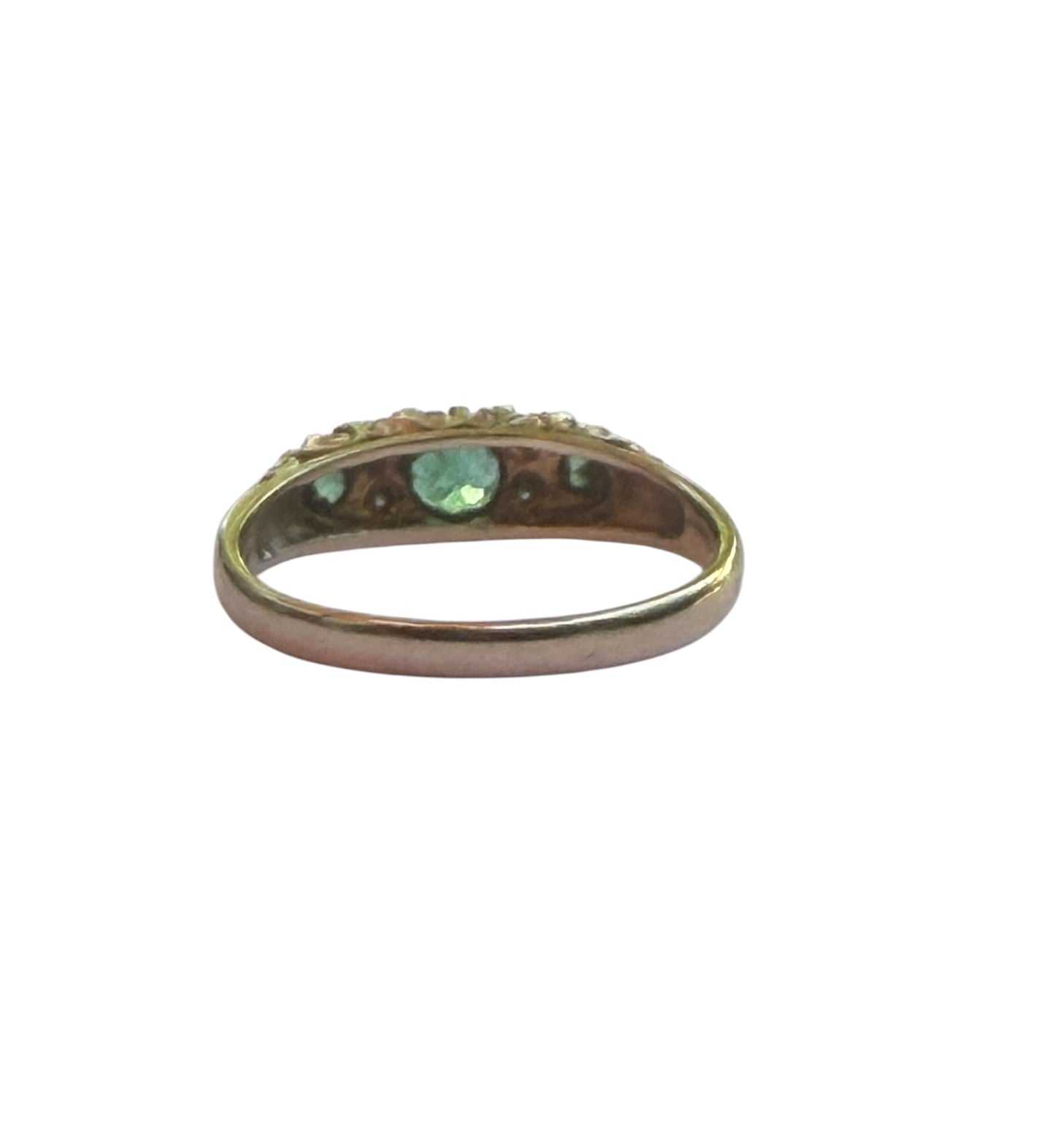 9ct vintage boat shape emerald and diamond ring size L 1/2