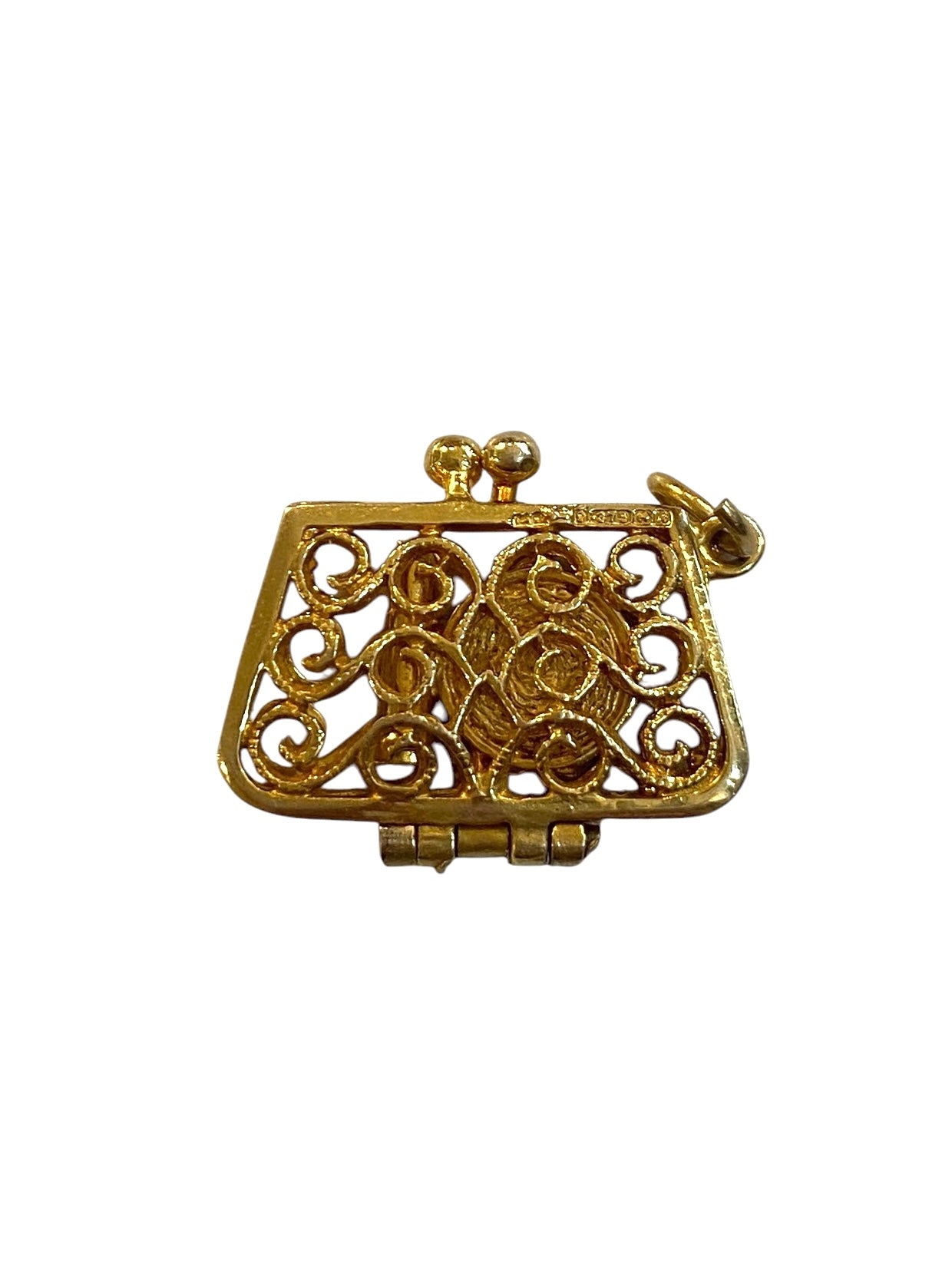 9ct vintage opening purse with compact and lipstick charm circa 1966