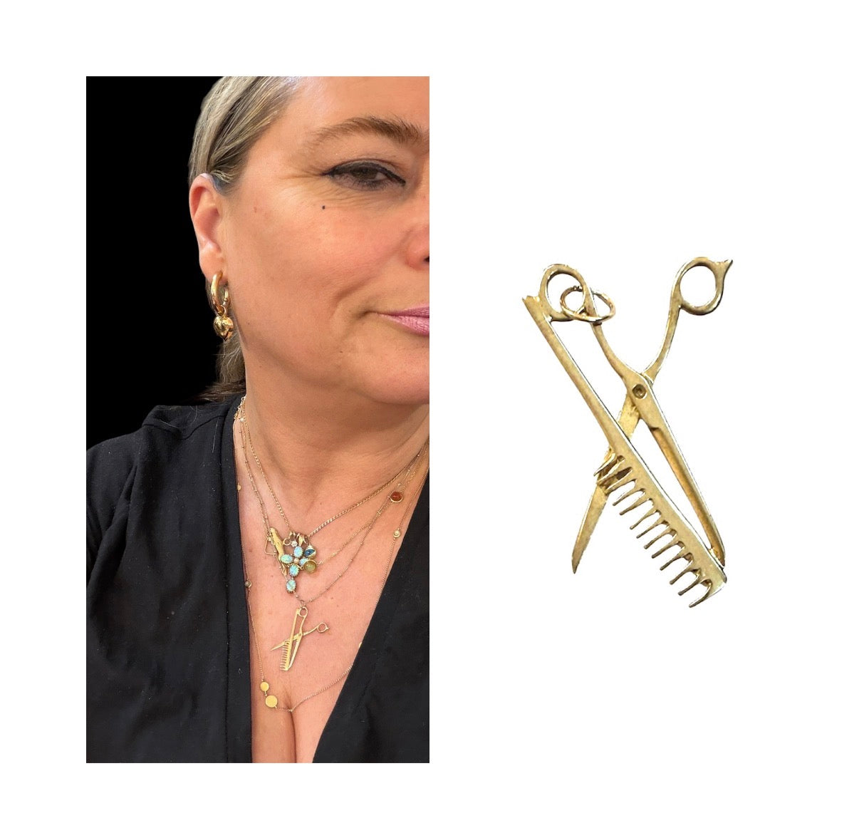 9ct vintage scissor and comb charm / pendant circa 1993 , maker OJ 2.43g