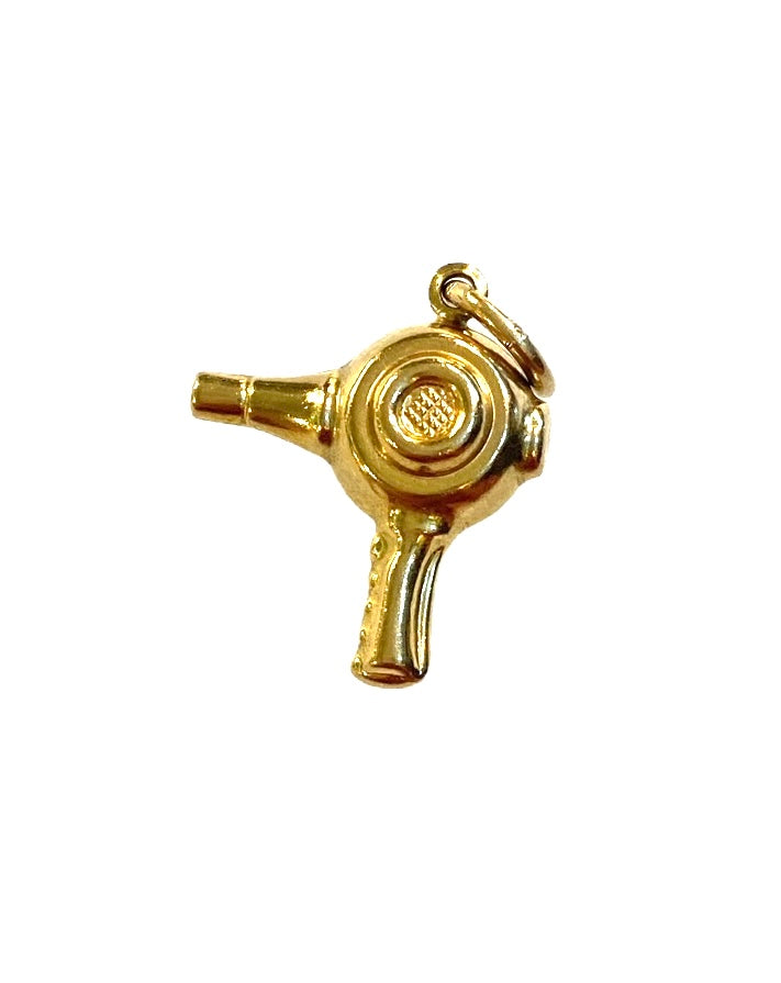 9ct yellow gold hair dryer charm / pendant. Hollow