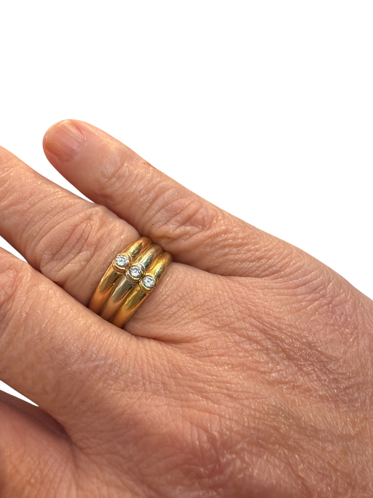 18ct vintage french ring, three colour gold and diamond. ring size M 1/2