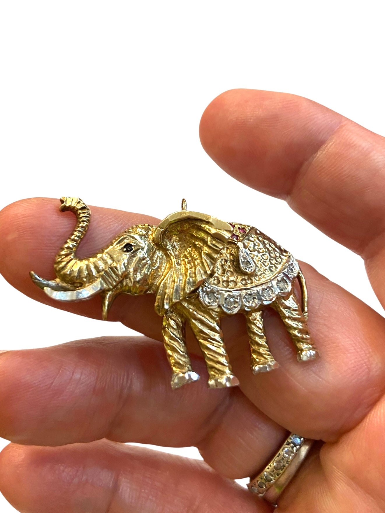 9ct vintage elephant pendant with Gem stones circa 1989