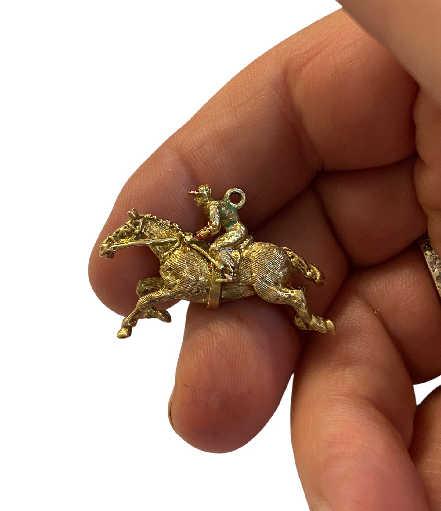 9ct vintage horse and jockey charm, circa 1963 . large 8.3g