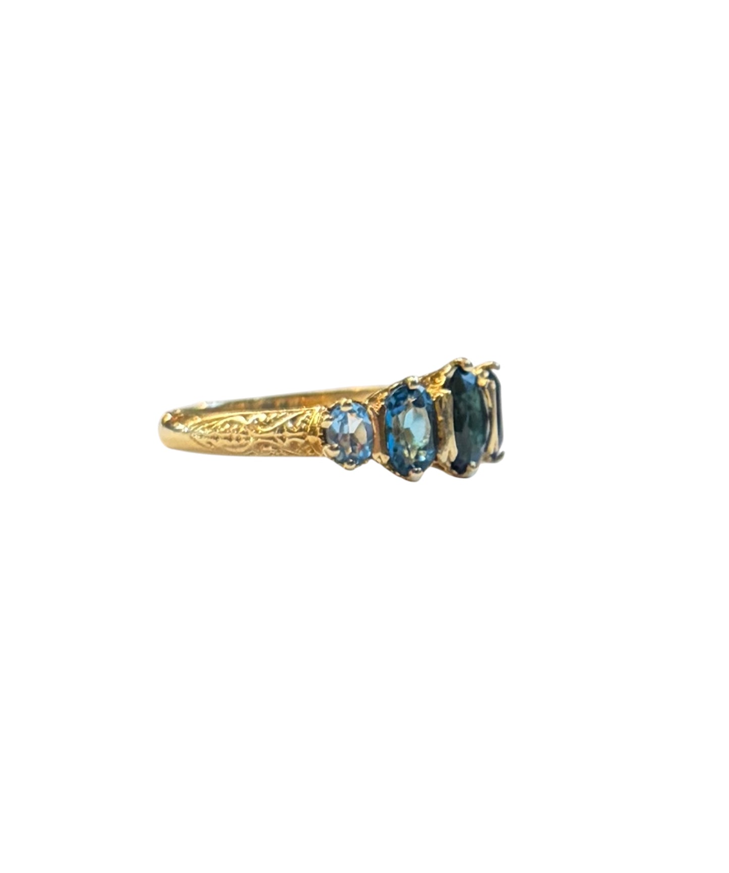 9ct vintage five stone topaz ring, size P maker GA