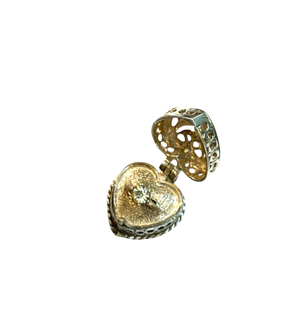vintage silver 925 heart box charm with ring inside . 4.0g