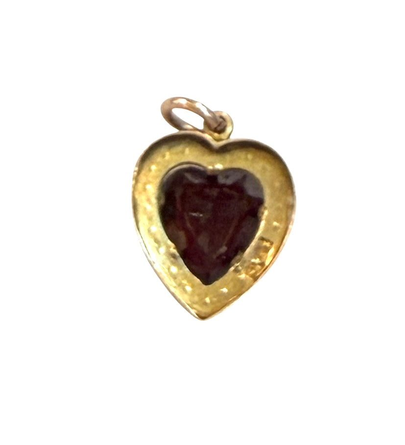 9ct antique red stone and pearl heart charm pendant