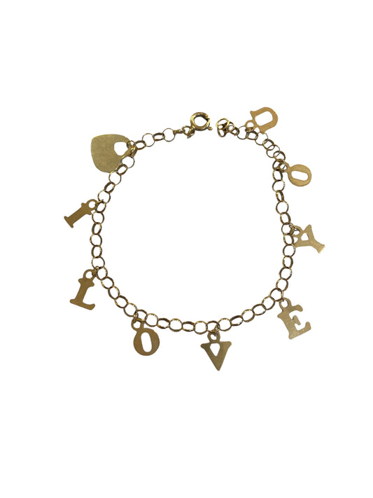 9ct vintage I love you bracelet, 7 1/2 inches (3g)