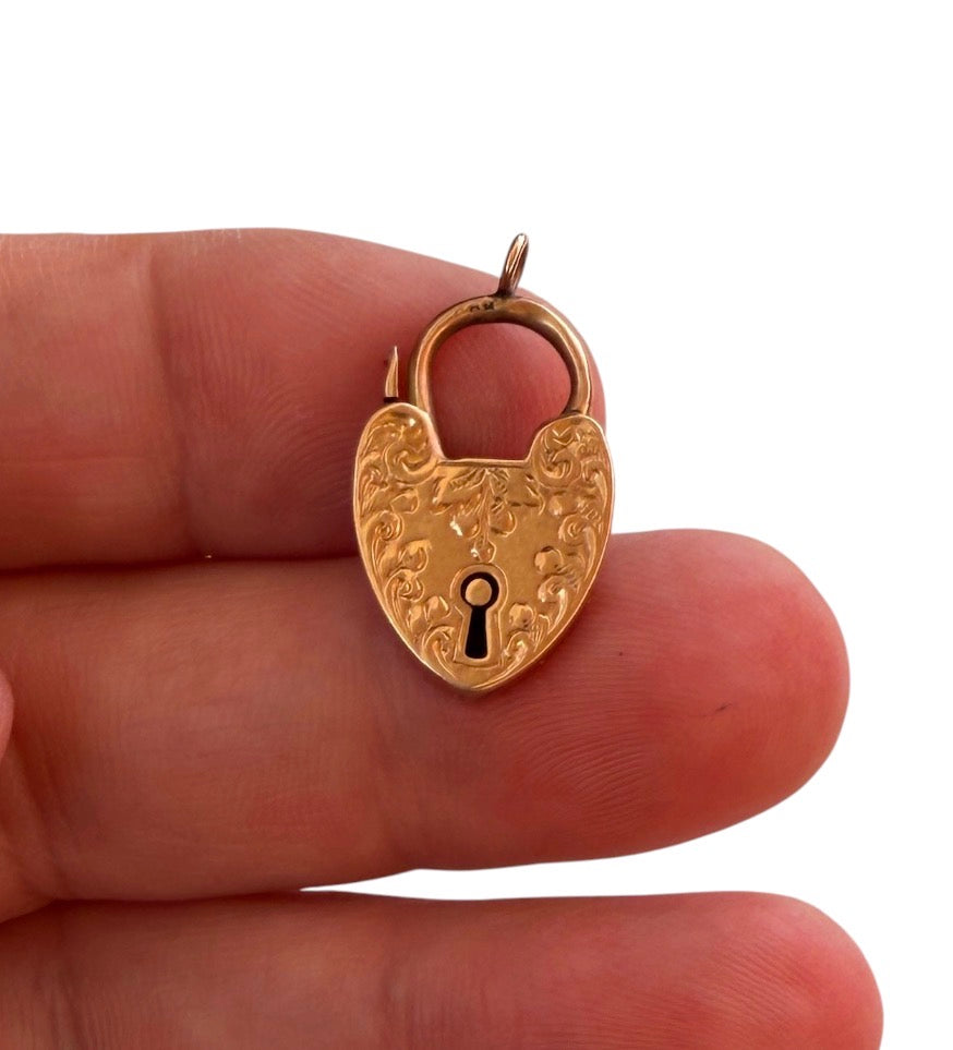 9ct antique padlock charm / pendant, ROSE gold circa 1907