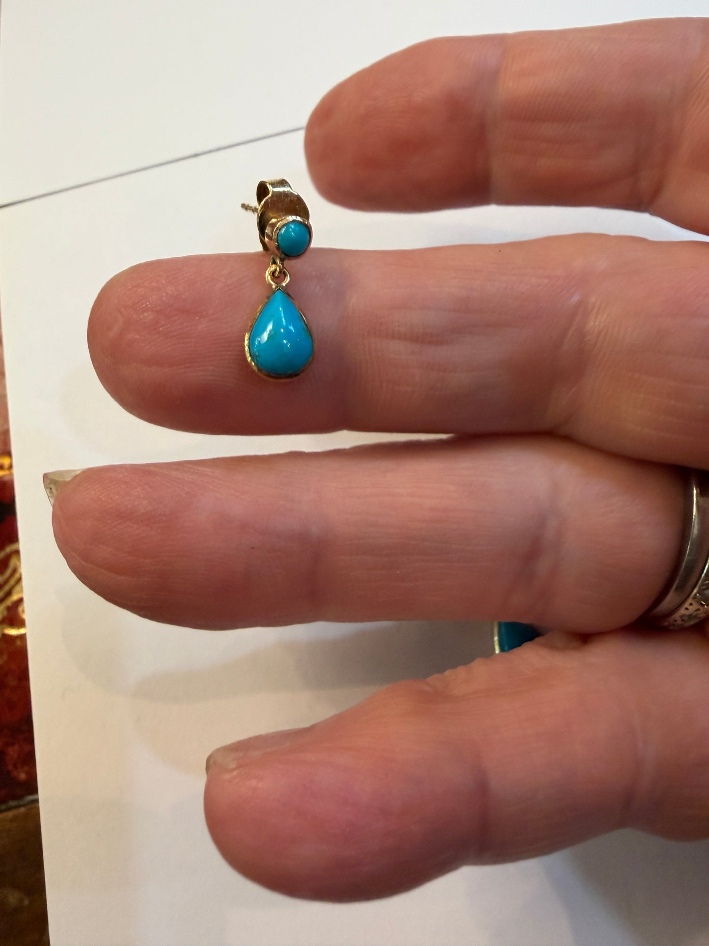 9ct vintage turquoise drop earrings . small