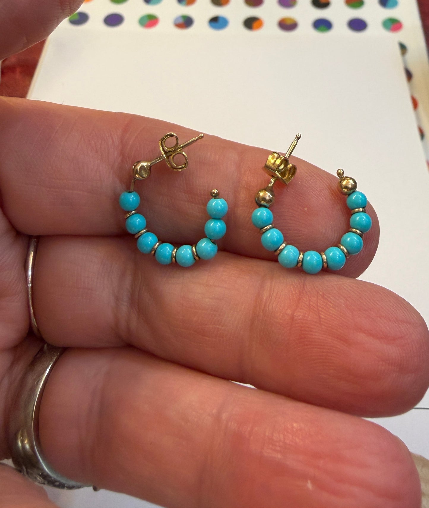 9ct vin tage turquoise hoop earrings circa 1980s