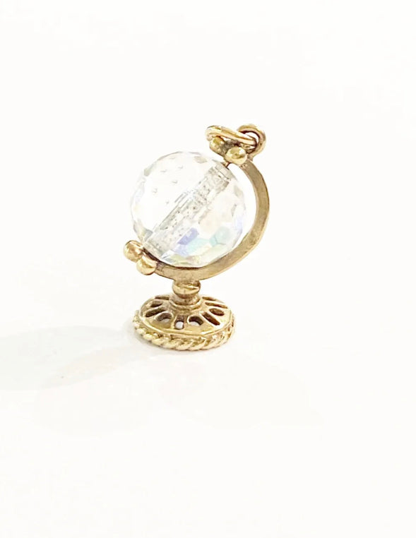 9ct vintage globe charm small with crystal