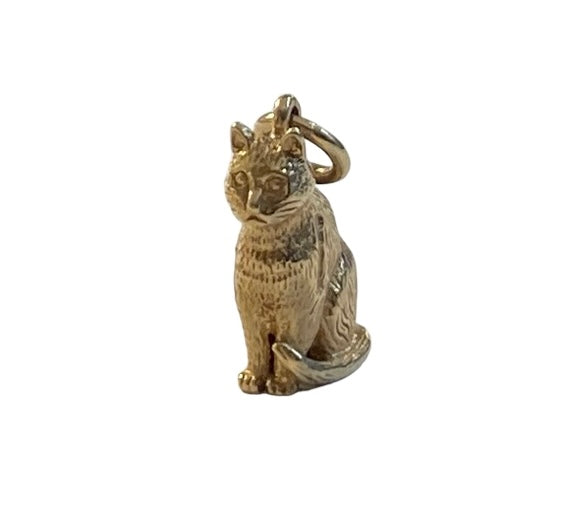 9ct vintage solid sitting cat charm circa 1969