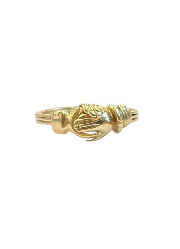 9ct pre owned fede gimmel ring with diamond heart ring size S 3.7g