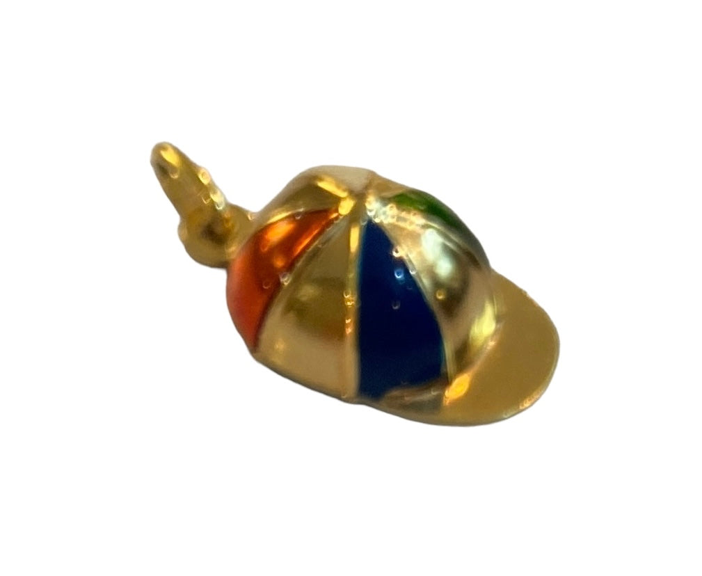 9ct yellow gold jockey hat charm with enamel panels