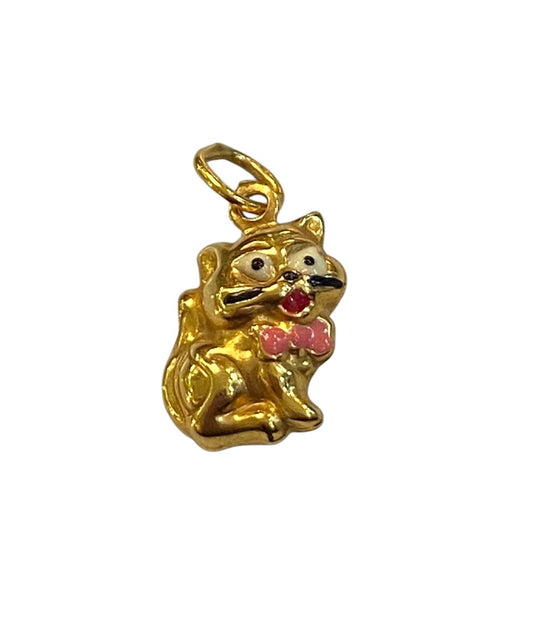 9ct vintage / pre owned cat - kitten charm / pendant 1.0g hollow