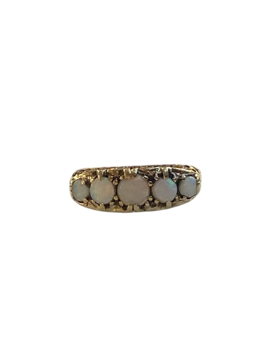 9ct vintage five stone opal ring circa 1972 London size K 1/2