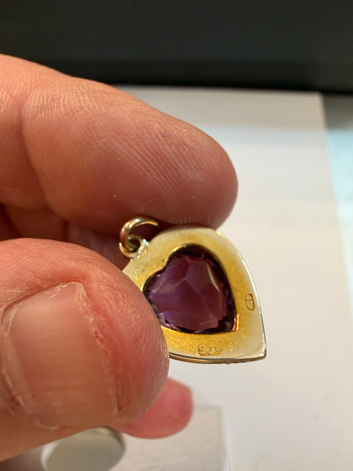9ct antique heart charm pendant with amethyst and seed pearls