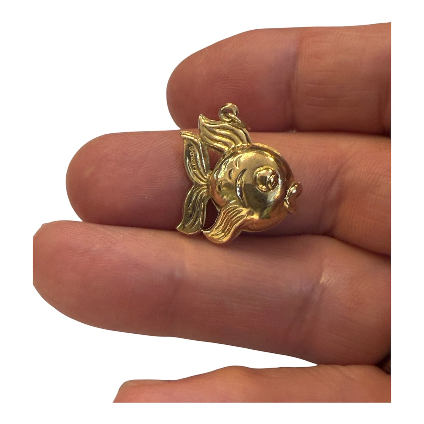 9ct vintage fish charm. hollow 1.2g circa 1987 London