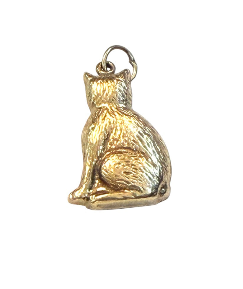 9ct vintage cat charm, sitting cat, hollow 0.83g
