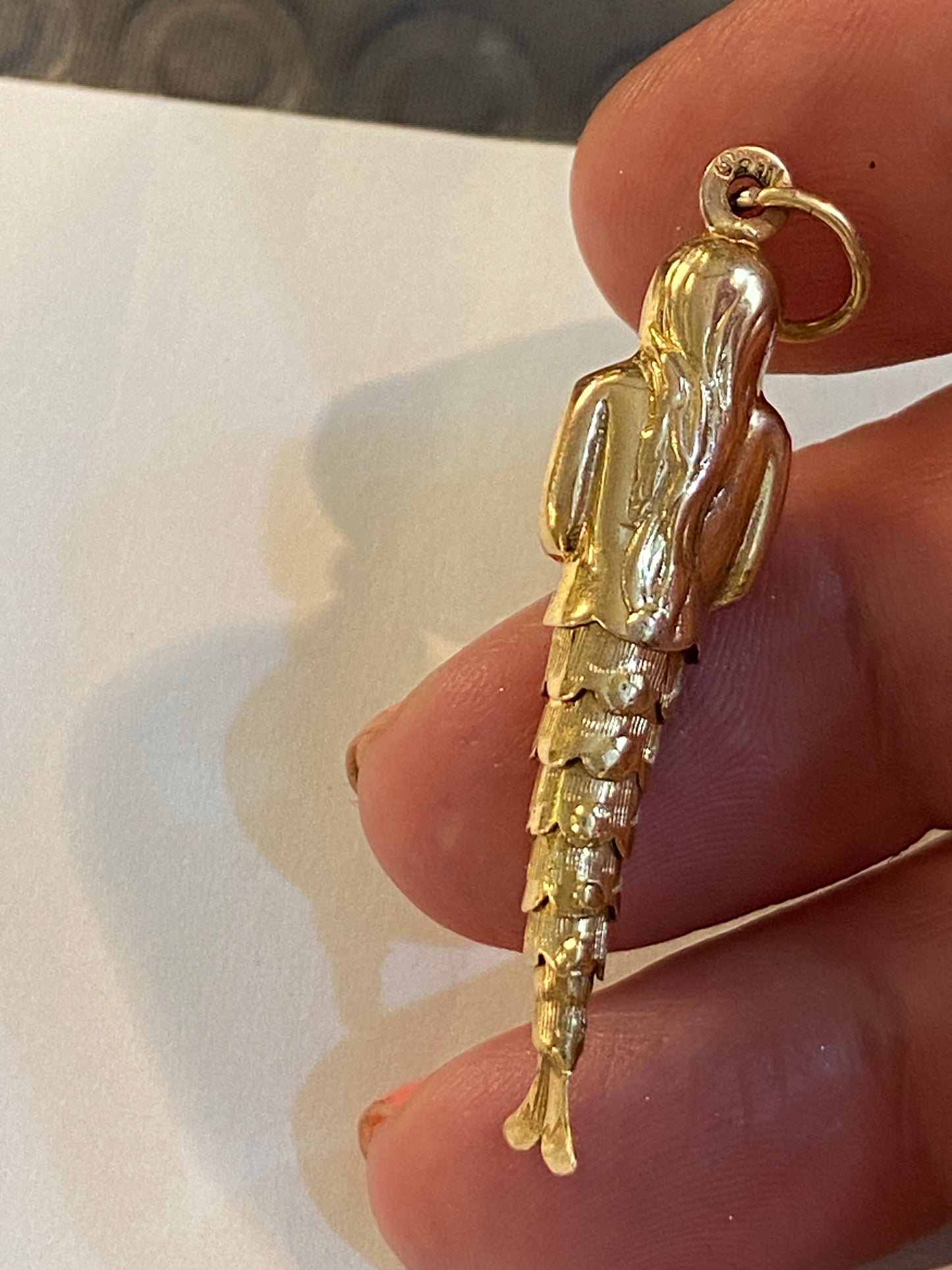 9ct vintage mermaid charm. articulated circa 1963