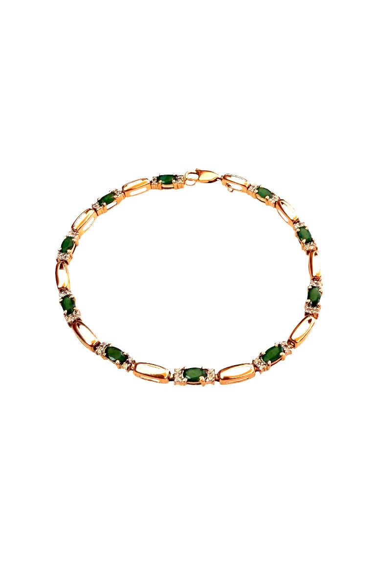 9ct vintage / pre owned emerald and diamond bracelet, 6.26g 7 1/2 inches (19.5cm)