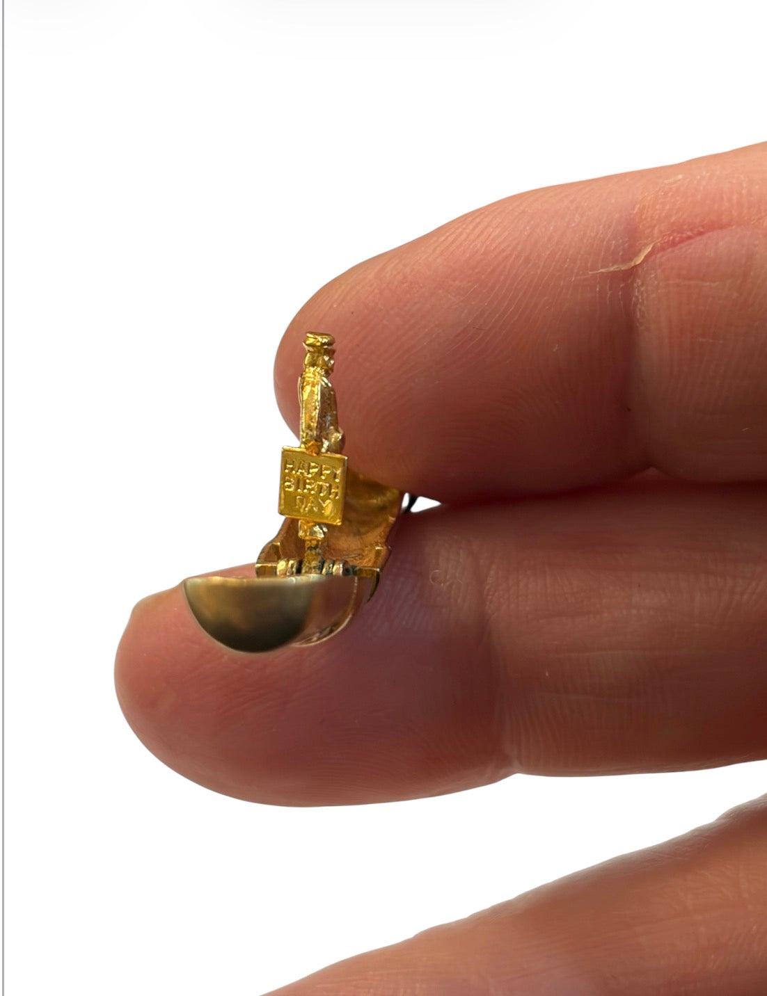 9ct vintage postbox charm opening with a postman holding a happy birthday card circa 1960