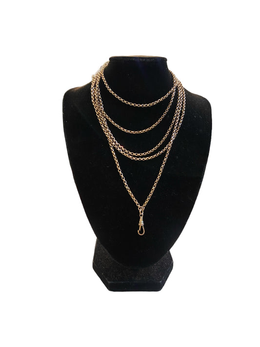 9ct victorian long guard chain. 70 inches long 178 cm 39.1g