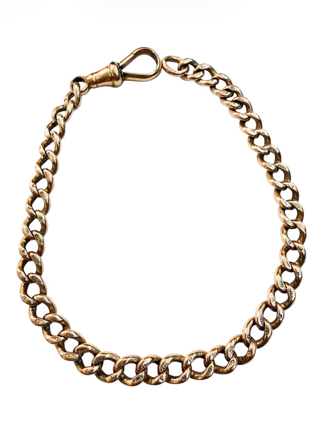 9ct antique rose gold charm bracelet 14.50g curb link