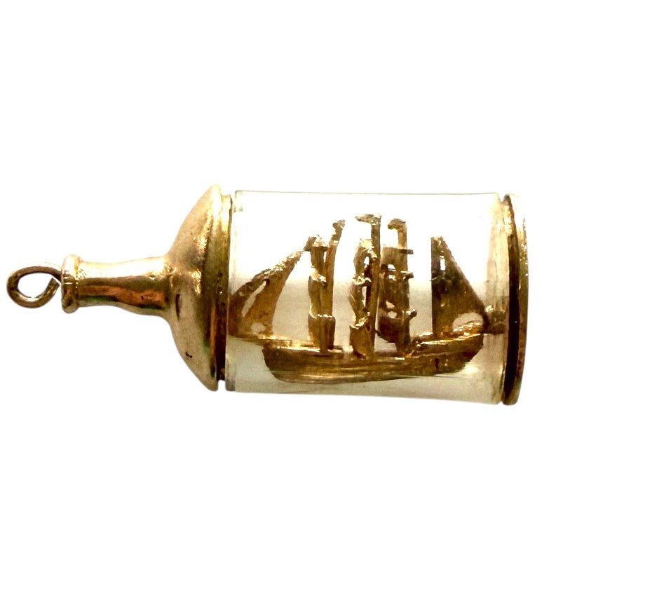 9ct vintage ship in bottle charm, circa 1971 by FM