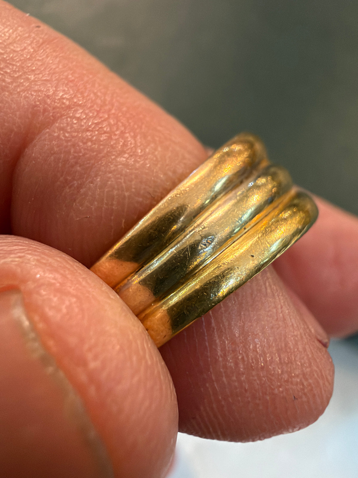 18ct vintage french ring, three colour gold and diamond. ring size M 1/2