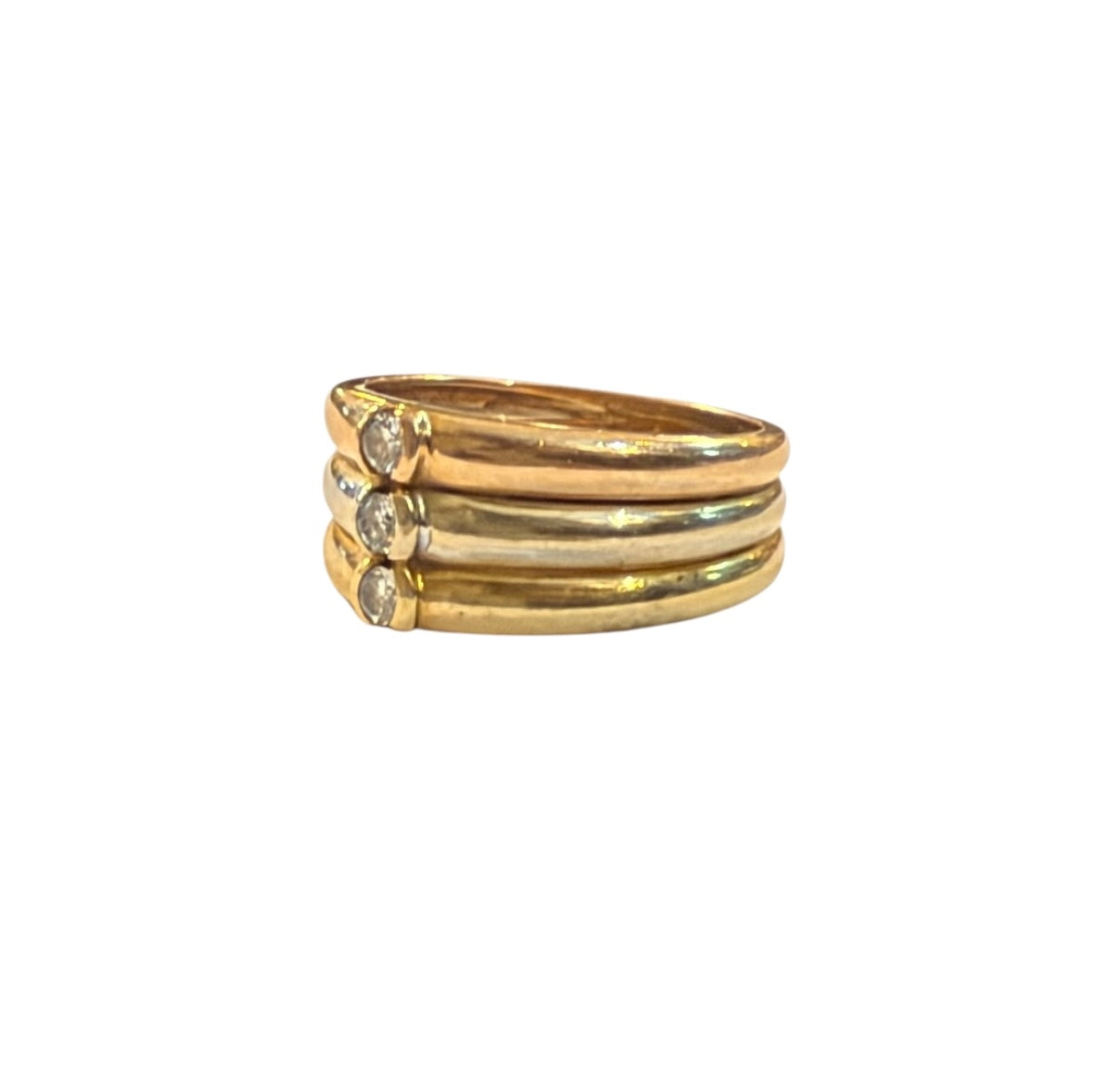 18ct vintage french ring, three colour gold and diamond. ring size M 1/2