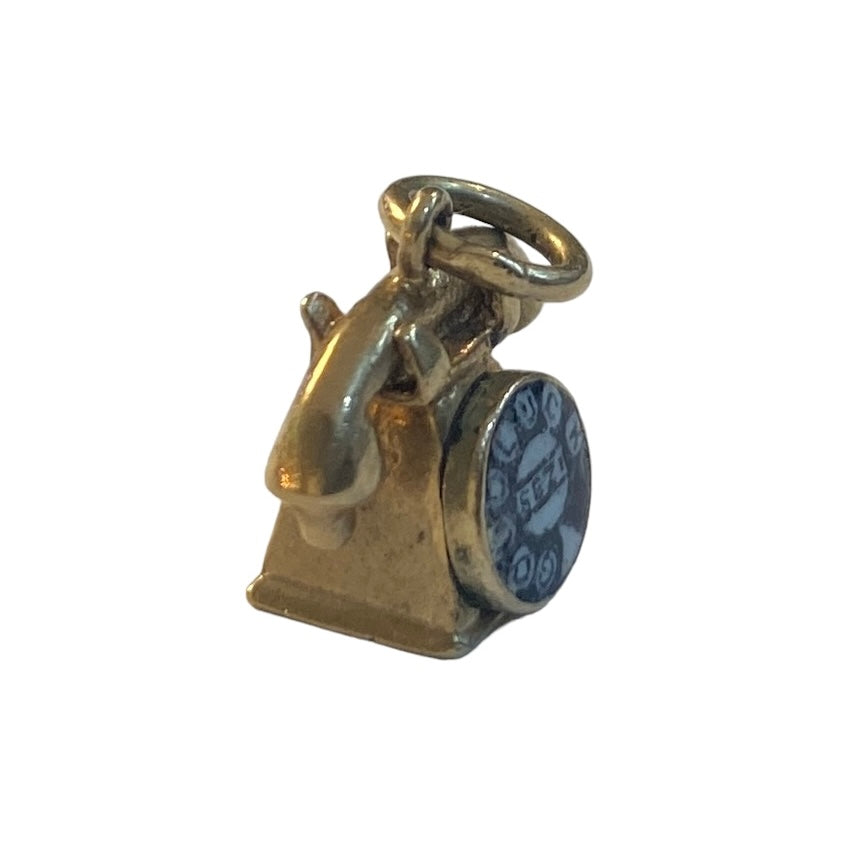 9ct vintage phone charm with 'good luck' on the dial circa 1963