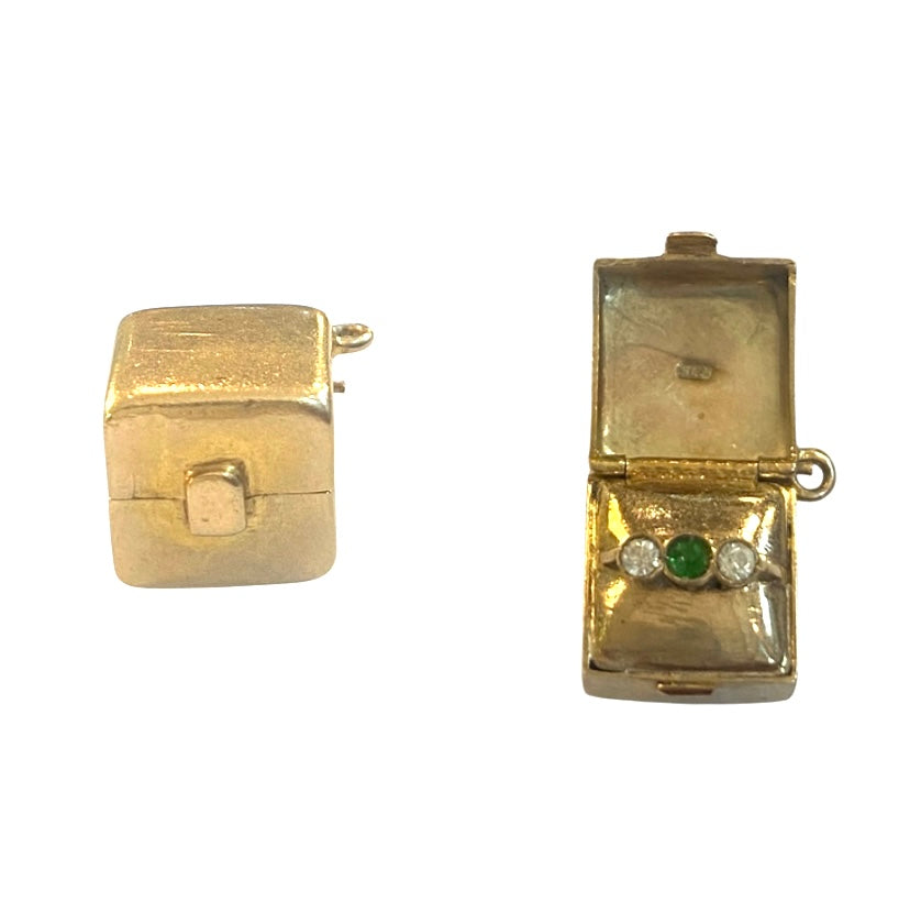 9ct vintage gold box charm with a ring inside circa 1952