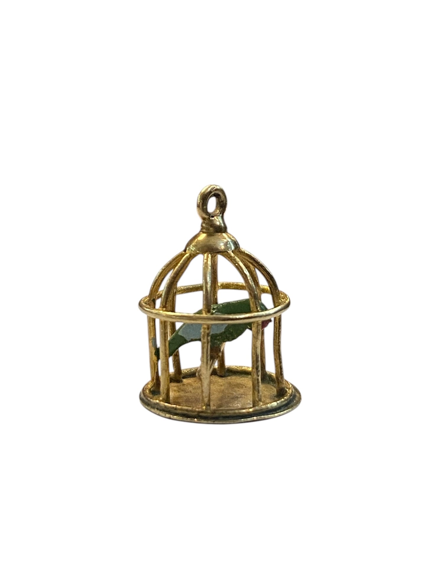 9ct vintage bird cage with an enamelled parrot inside circa 1969